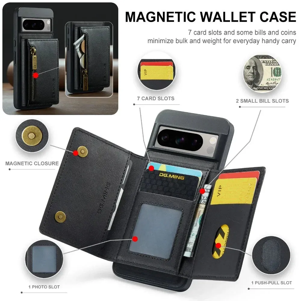 2 In 1 Detachable Magnetic Leather Zipper Wallet Case With Card Slot For Googe Pixel 8