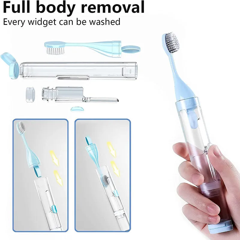 2Pcs Travel Toothbrush Kit with Foldable Toothpaste Container