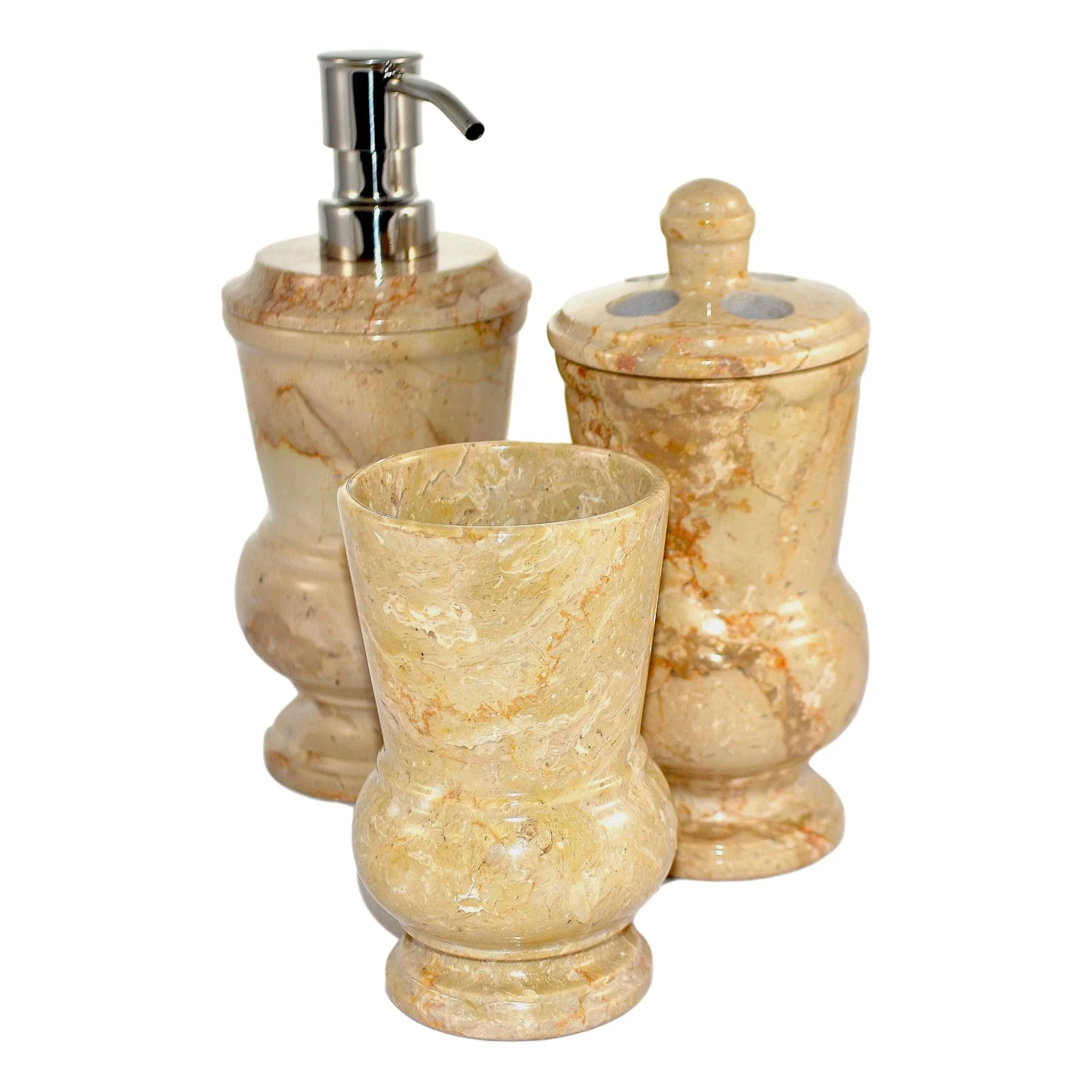 3-Piece Bath Set of Sahara Beige Marble