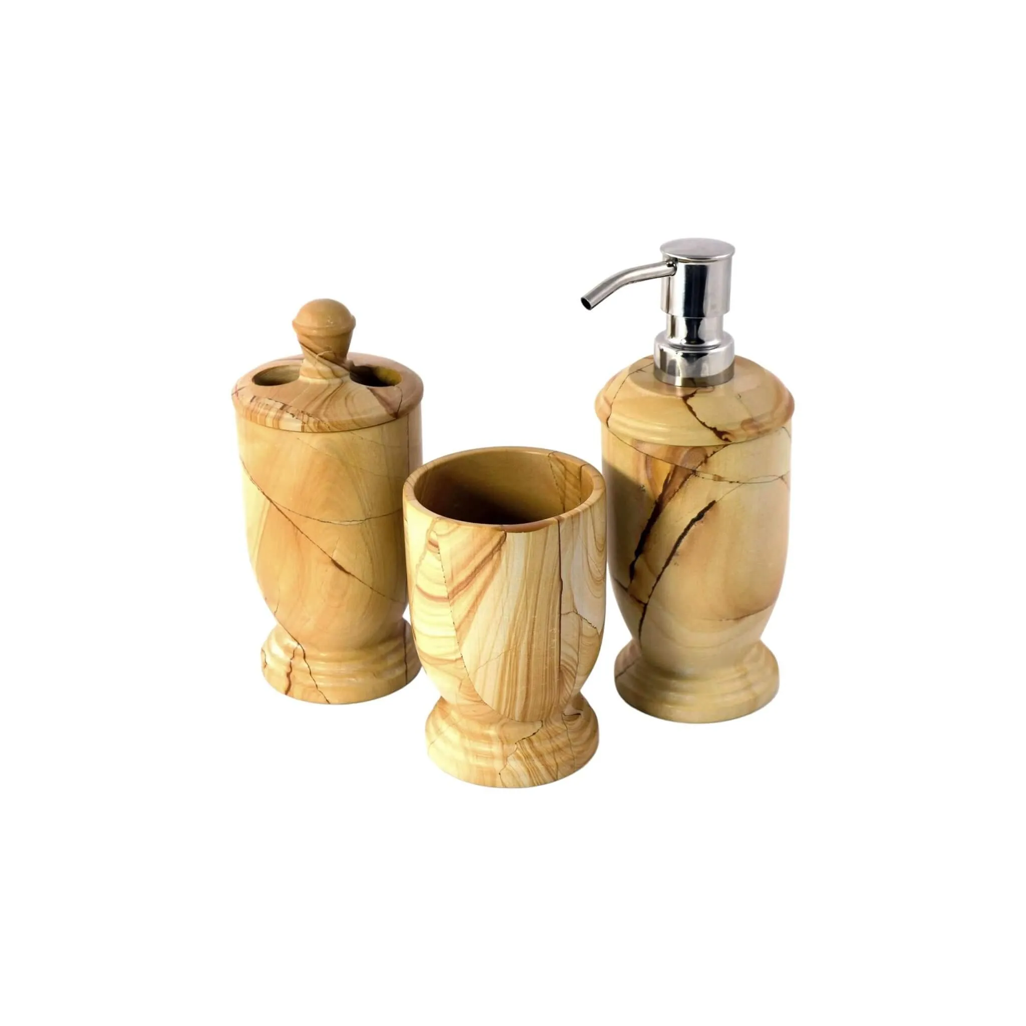 3-Piece Bathroom Accessory Set - Teak Marble