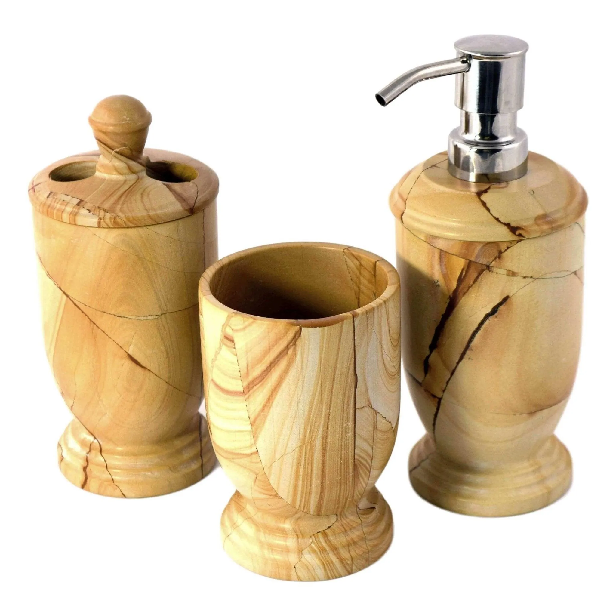 3-Piece Bathroom Accessory Set - Teak Marble