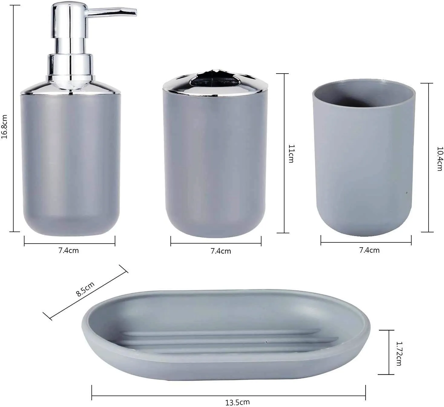 4 PCs Bath Accessories Set-1684 Plain Grey