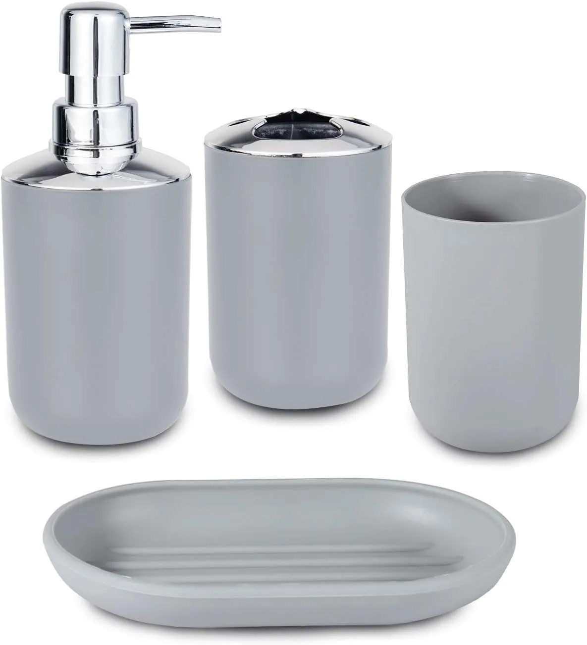 4 PCs Bath Accessories Set-1684 Plain Grey