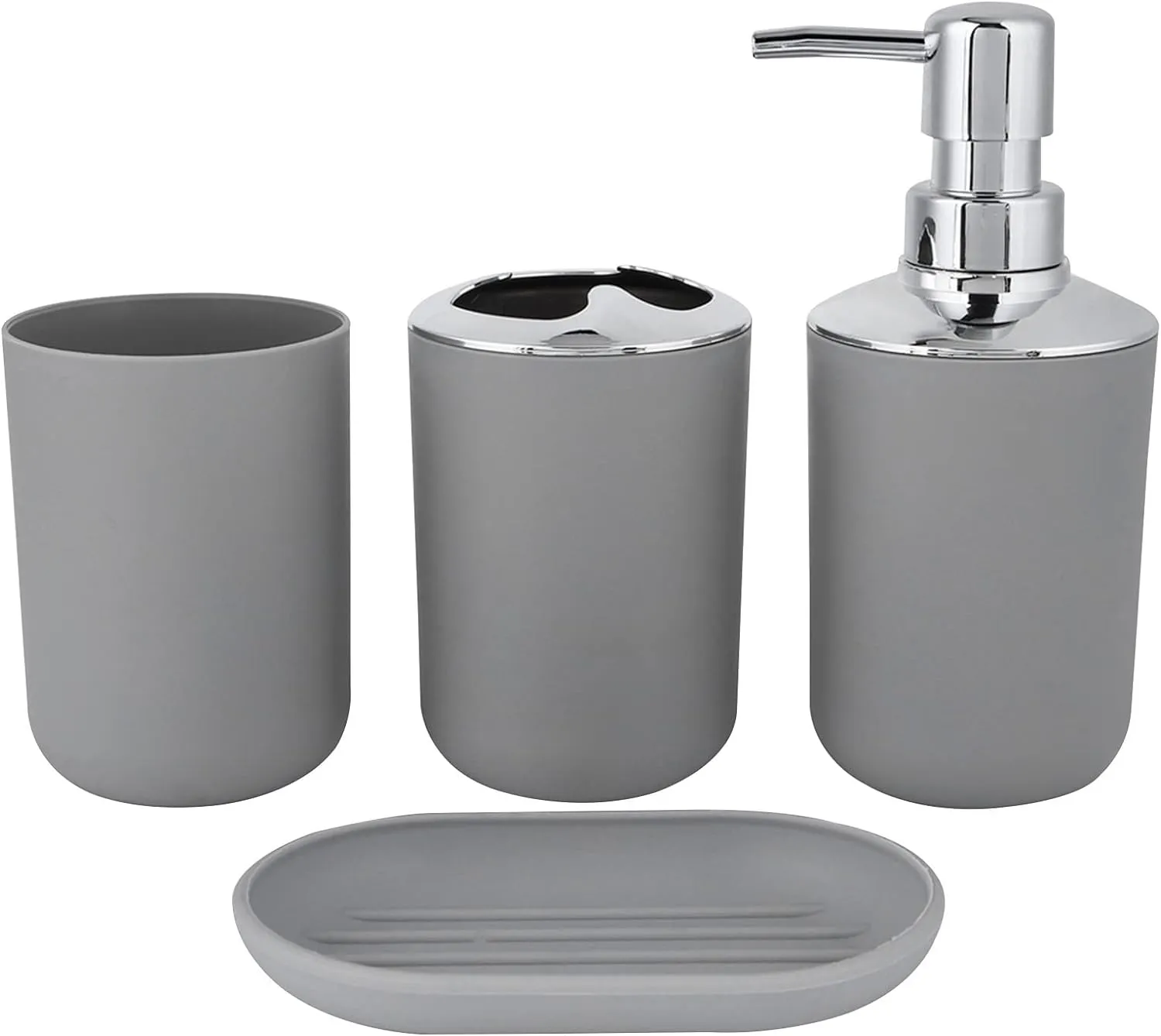 4 PCs Bath Accessories Set-1684 Plain Grey