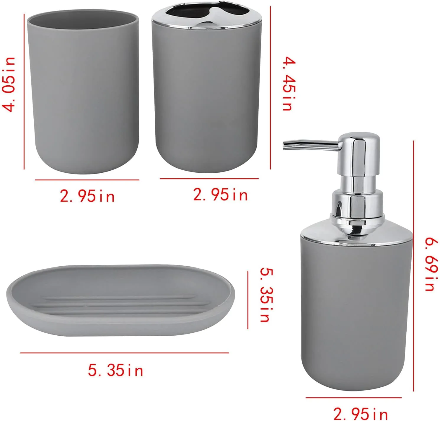 4 PCs Bath Accessories Set-1684 Plain Grey