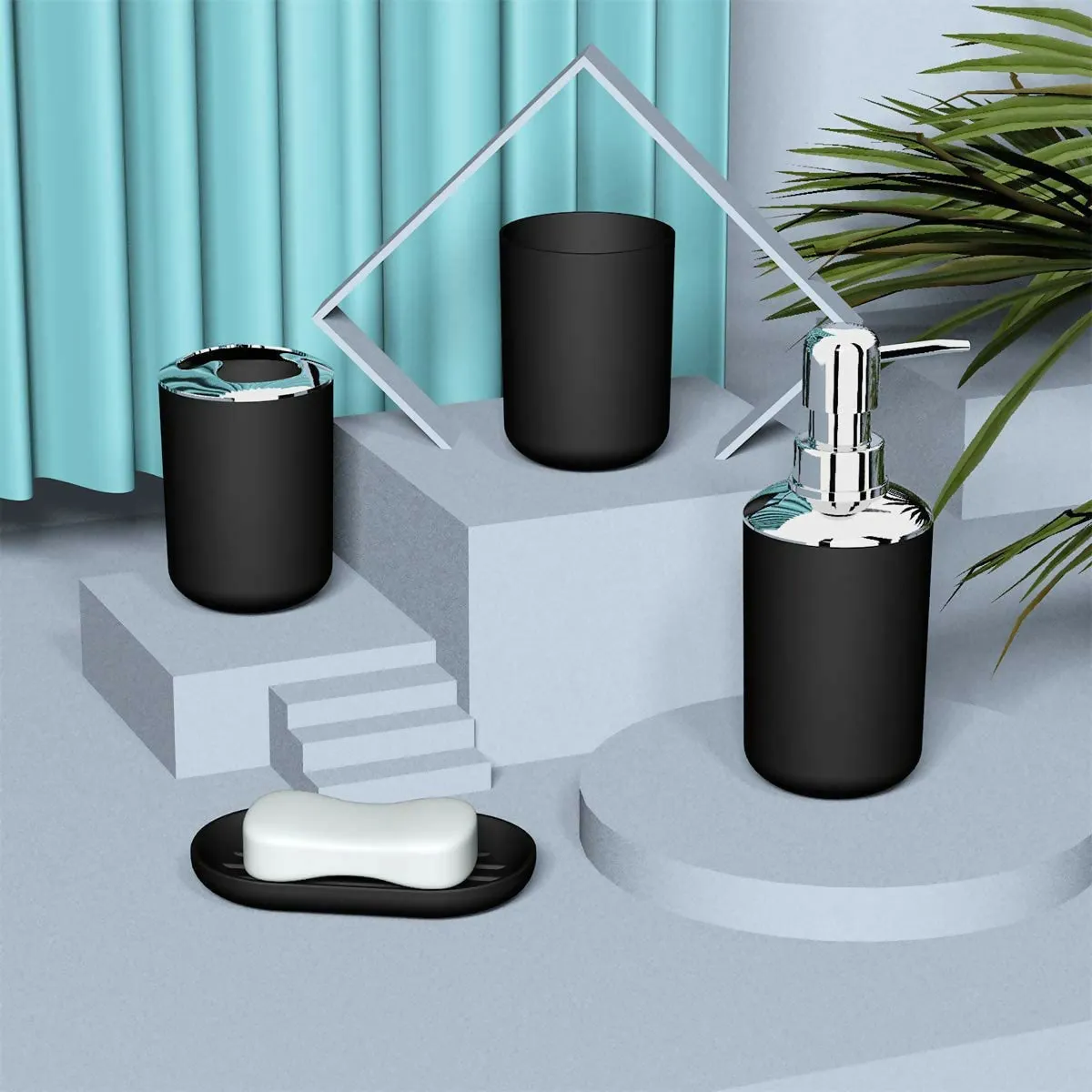 4 PCs Bath Accessories Set-1684Plain Black