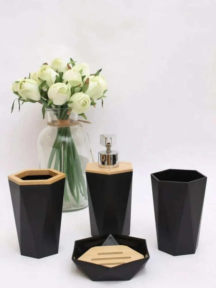 4 PCs Bath Accessories Set-(5342)Black Triangle