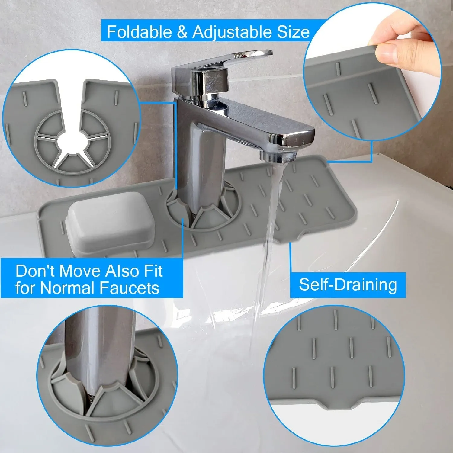 4914 Silicone Sink Faucet Pad, Drip Protector Splash Countertop, Rubber Drying Mat, Sink Splash Guard for Kitchen Bathroom Bar.