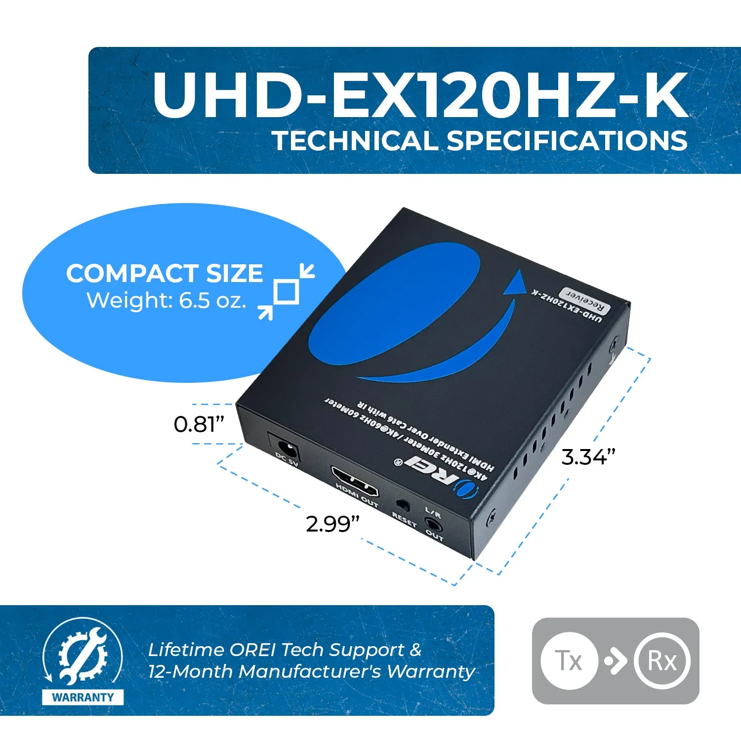 4K@120Hz HDMI Extender Over Cat6 with IR upto 30 Meter (UHD-EX120HZ-K)