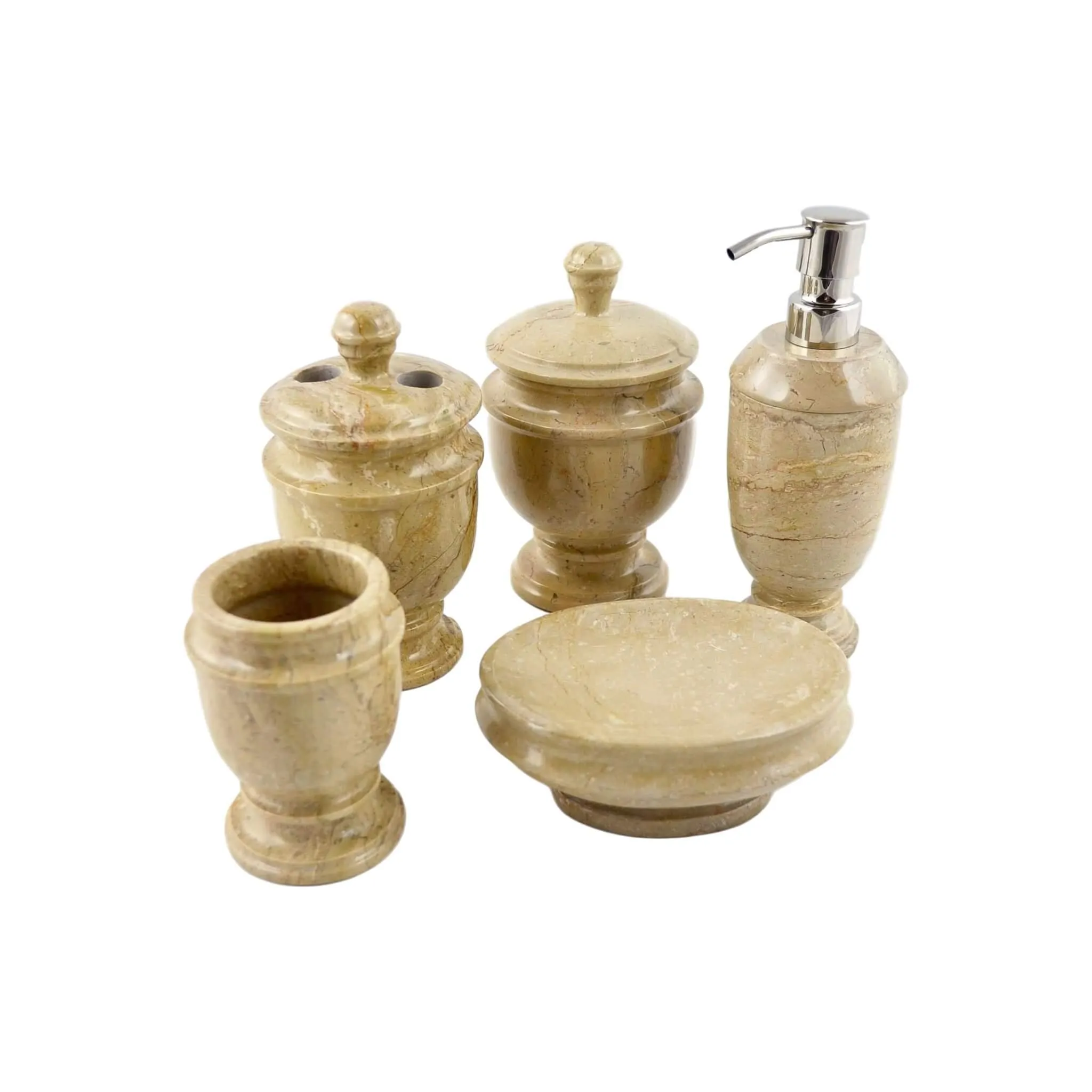 5 Piece Bathroom Set | Beige Marble