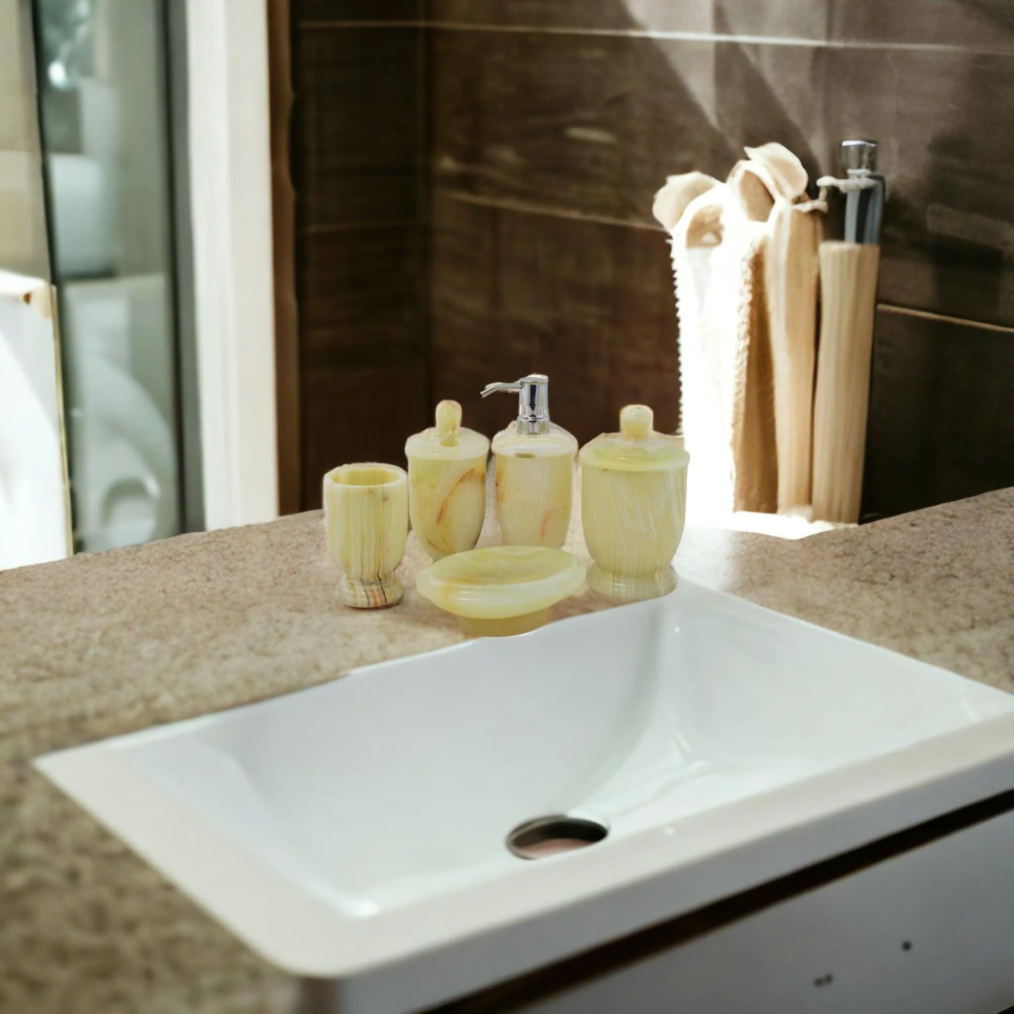 5-Piece Onyx Bath Set of Pistachio Onyx