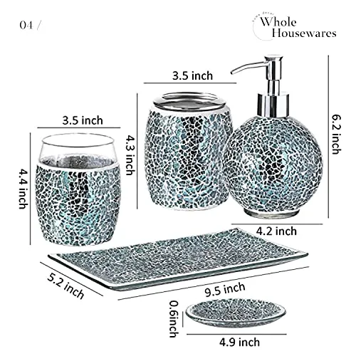 5Piece Bathroom Accessory Set, Mosaic Glass Ensemble-Soap Dispenser/Toothbrush HolderTum