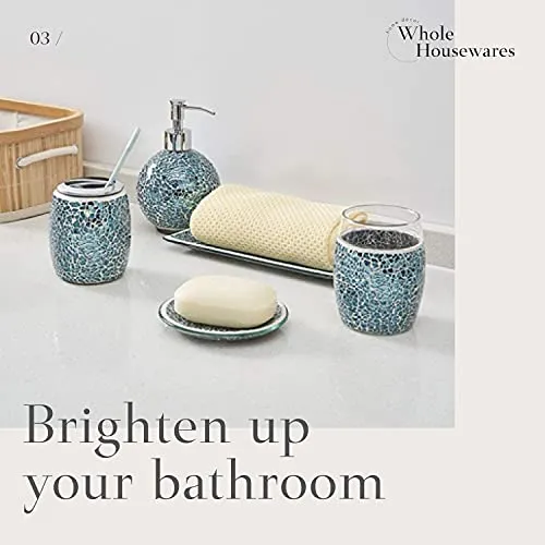 5Piece Bathroom Accessory Set, Mosaic Glass Ensemble-Soap Dispenser/Toothbrush HolderTum