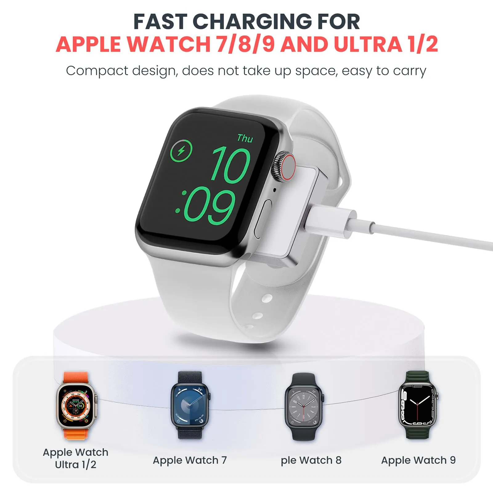 5W Fast Charger for Apple Watch, Portable Magnetic Wireless Travel Charging Dock with Keychain for Apple Watch 10 9 8 7 6 5 SE 4 3 Ultra 1 2, Connect to USB C or iPhone Power Cable. Starlight