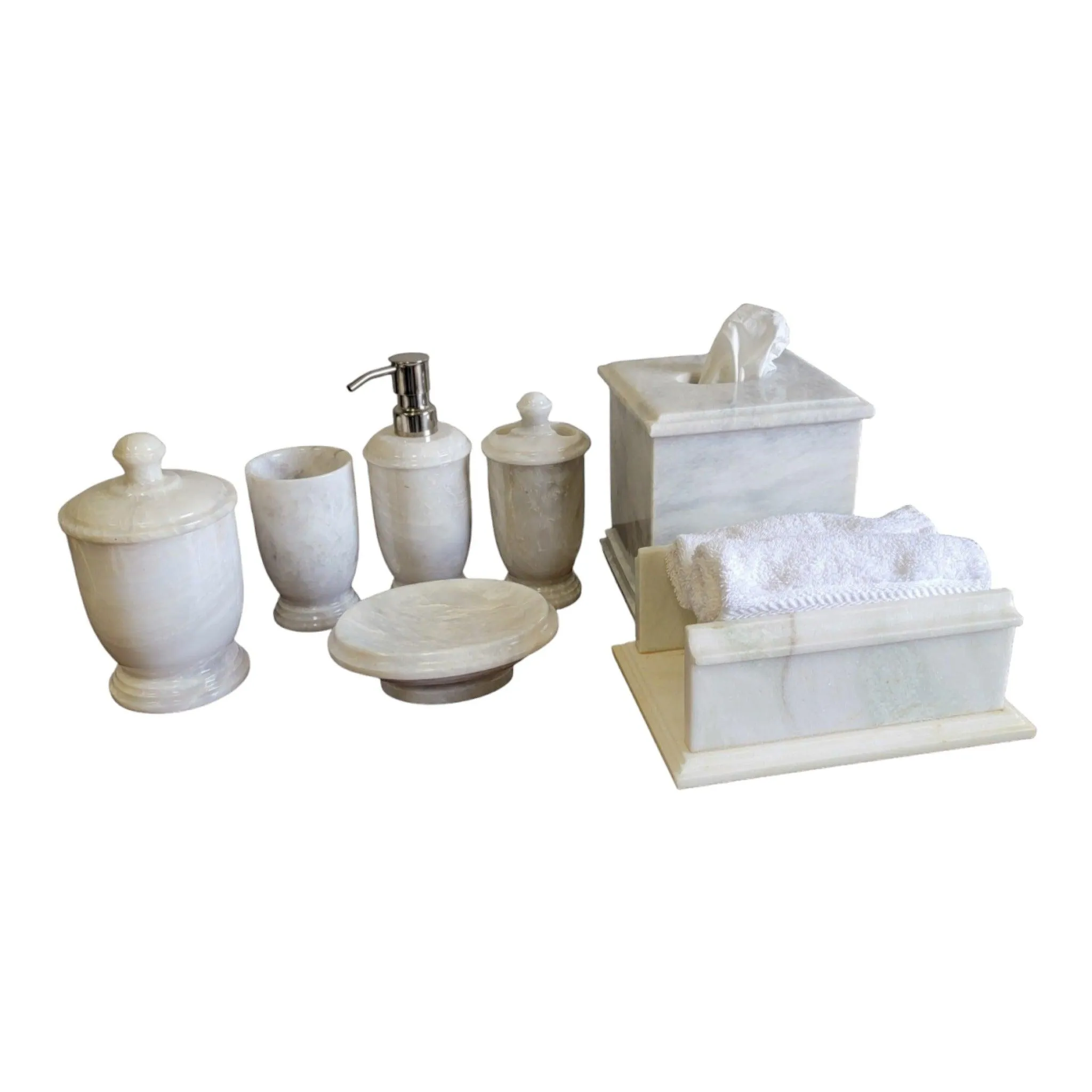 7 Piece Bathroom Set of White Marble