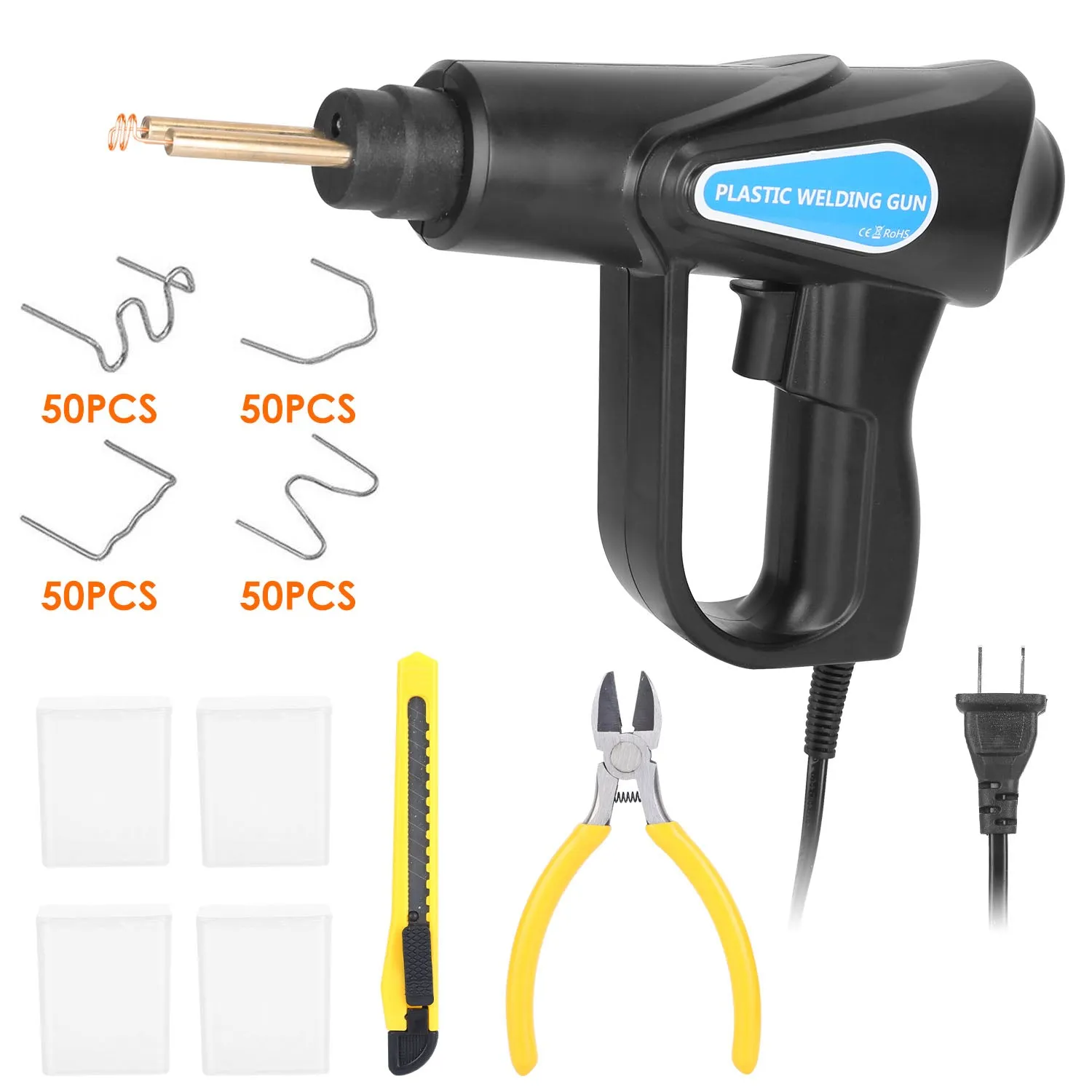 70W Plastic Welder Car Bumper Repair Kit Hot Stapler Welding Gun Plastic Repair Machine Soldering Tool with 200 Staples Pliers Cutter