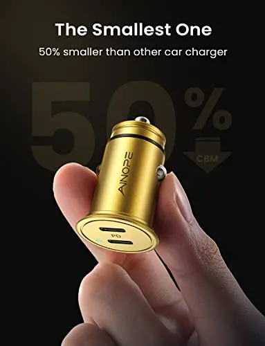 AINOPE Super Fast USB C Car Charger, 56W for iPhone 16 Car Charger Adapter Fast Charging Simultaneously, Smallest All Metal 12V Car Charger USB C Fit for iPhone 16 Pro Max, Galaxy S24, 2024 iPad Pro