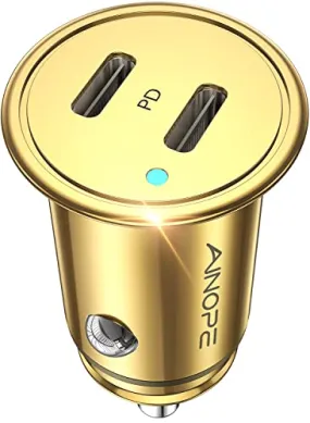 AINOPE Super Fast USB C Car Charger, 56W for iPhone 16 Car Charger Adapter Fast Charging Simultaneously, Smallest All Metal 12V Car Charger USB C Fit for iPhone 16 Pro Max, Galaxy S24, 2024 iPad Pro