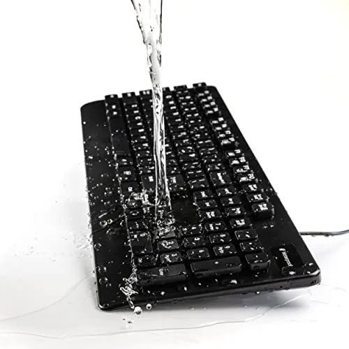 ALT Waterproof Membrane Keyboard & Mouse Black with Office Mouse Desk Pad, Clear Textured Desk Mat - USB Wired Computer Keyboard # 103108-103107