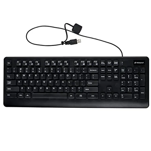 ALT Waterproof Membrane Keyboard & Mouse Black with Office Mouse Desk Pad, Clear Textured Desk Mat - USB Wired Computer Keyboard # 103108-103107