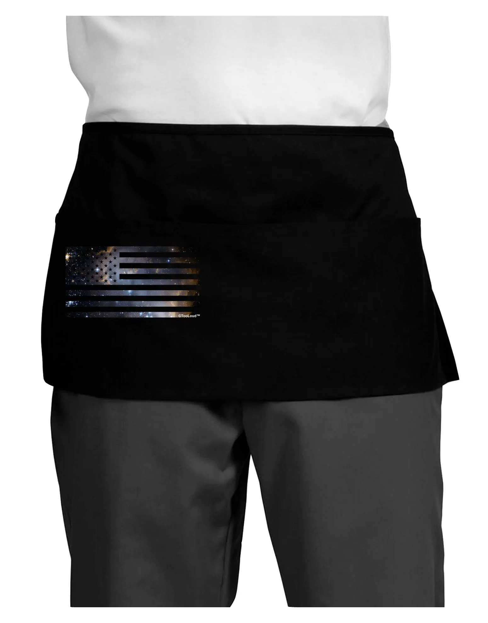 American Flag Galaxy Dark Adult Mini Waist Apron, Server Apron by TooLoud