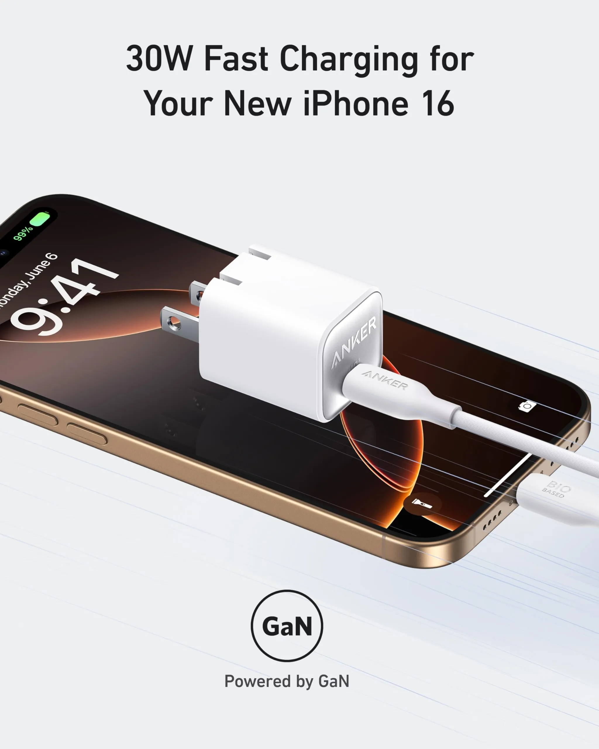 Anker Nano Charger, USB C GaN Charger 30W, PIQ 3.0 Foldable PPS Fast Charger for iPhone 16 / 15 and more series, Galaxy, iPad, Compatible with MagSafe