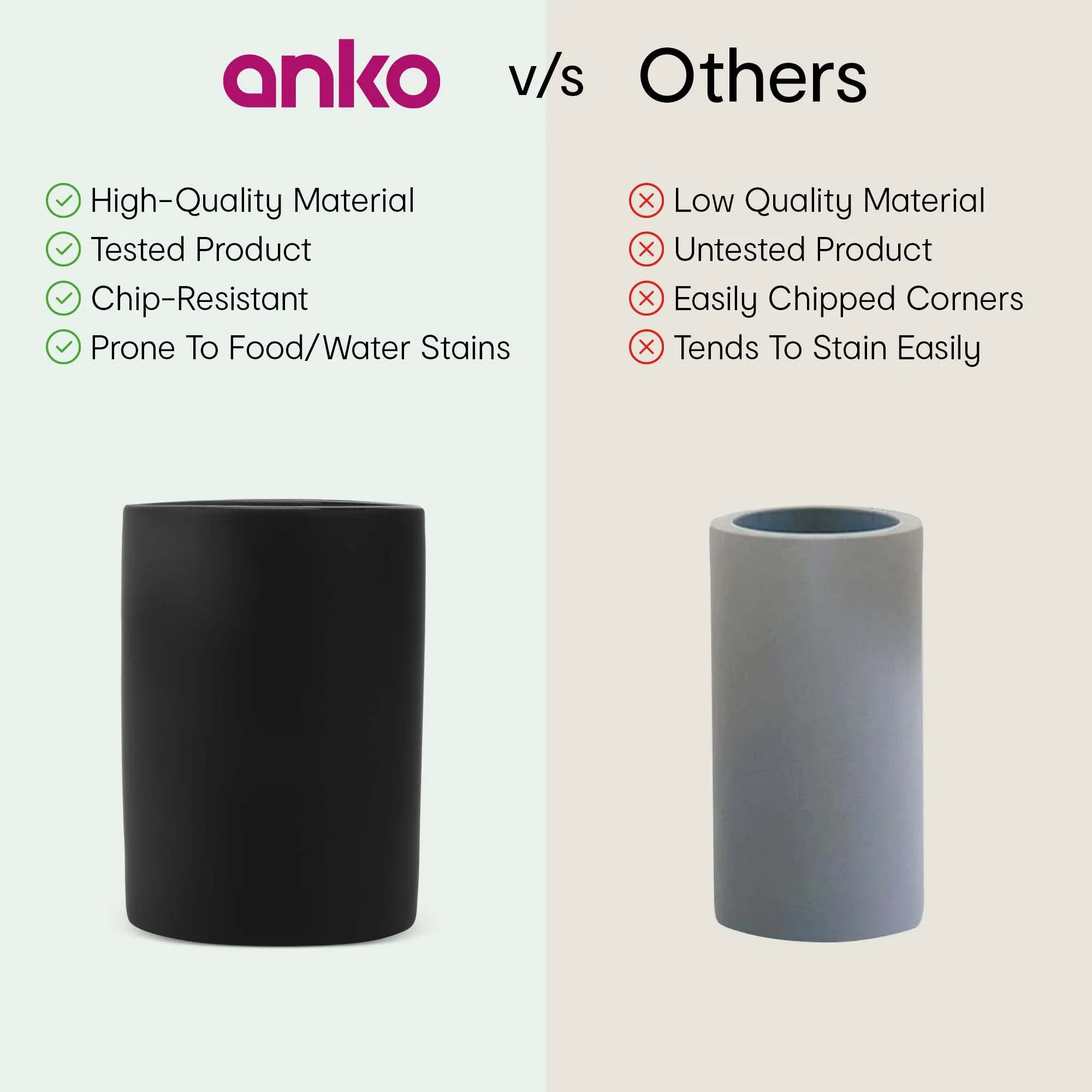 Anko Stoneware Toothbrush Holder (11.5 x 11 x 5 cm) & Liquid Soap Dispenser (400 mL) Set for Bathroom | Rust-Proof, Leak-Proof, Easy to Clean | Bathroom Sanitizer, Lotion, Shampoo Dispenser- Black