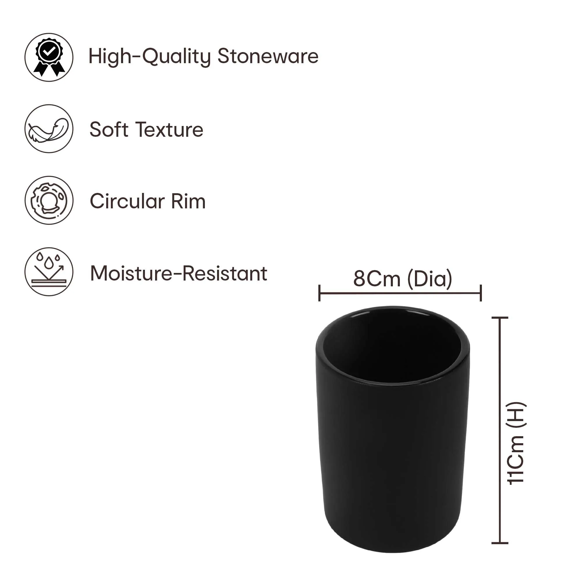 Anko Stoneware Toothbrush Holder (11.5 x 11 x 5 cm) & Liquid Soap Dispenser (400 mL) Set for Bathroom | Rust-Proof, Leak-Proof, Easy to Clean | Bathroom Sanitizer, Lotion, Shampoo Dispenser- Black