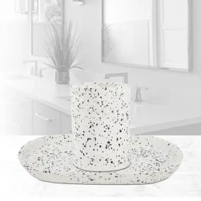 Anko Terrazzo Stoneware Toothbrush Holder & Tray Set for Bathroom | Rust-Proof, Leak-Proof, Easy to Clean | Washroom countertop Storage Organiser | Bathroom Accessories Set