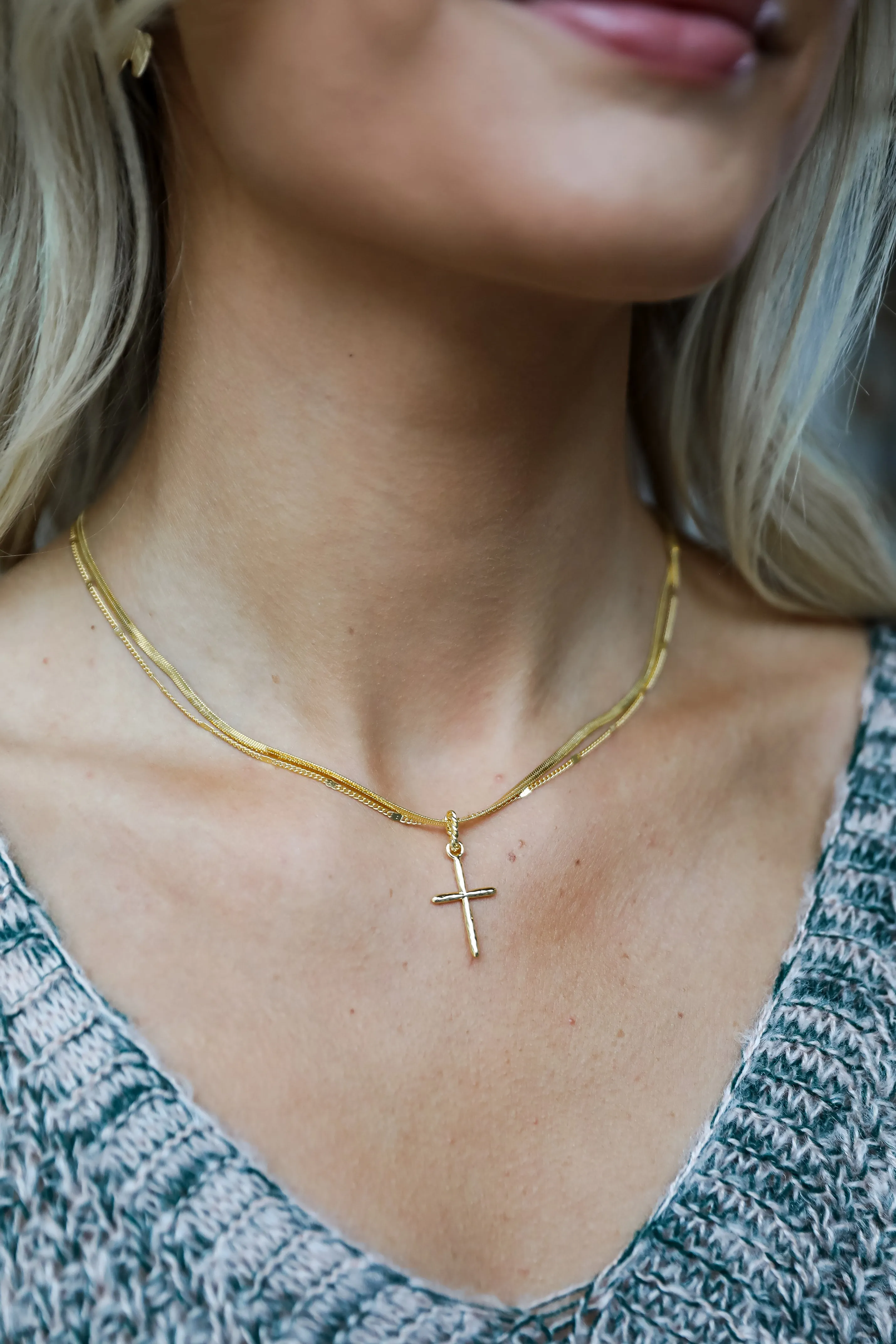 Anna Gold Layered Cross Charm Necklace