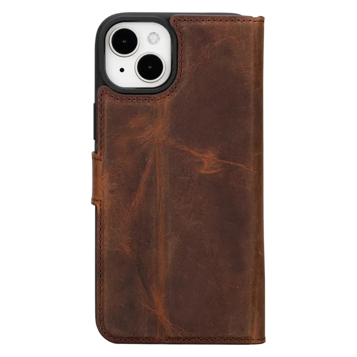 Antic Brown Leather iPhone 15 Plus Wallet Case