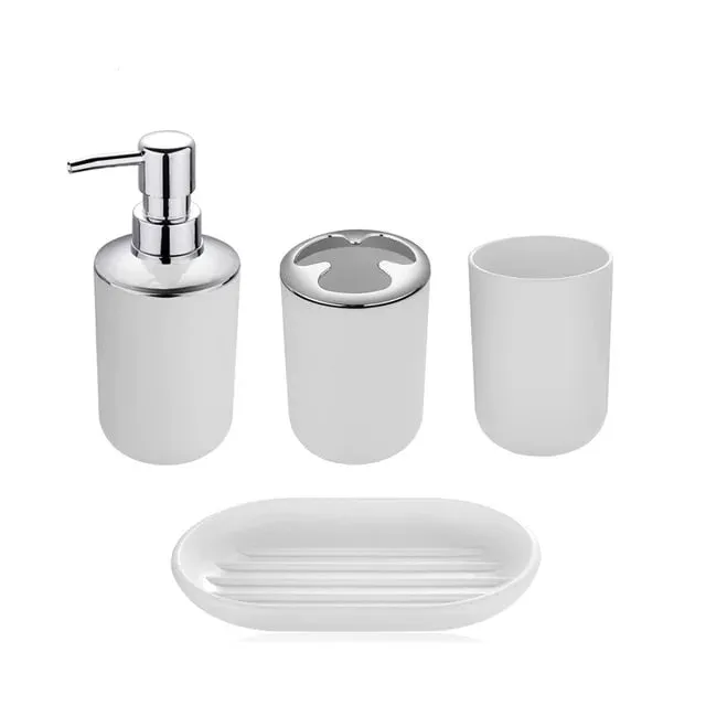 Anyhouz Plastic Bathroom Accessories Sets Pearl White Toilet Brush Soap Dish Toothpaste Dispenser Swing Lid Trash Washable for Bath Accessories