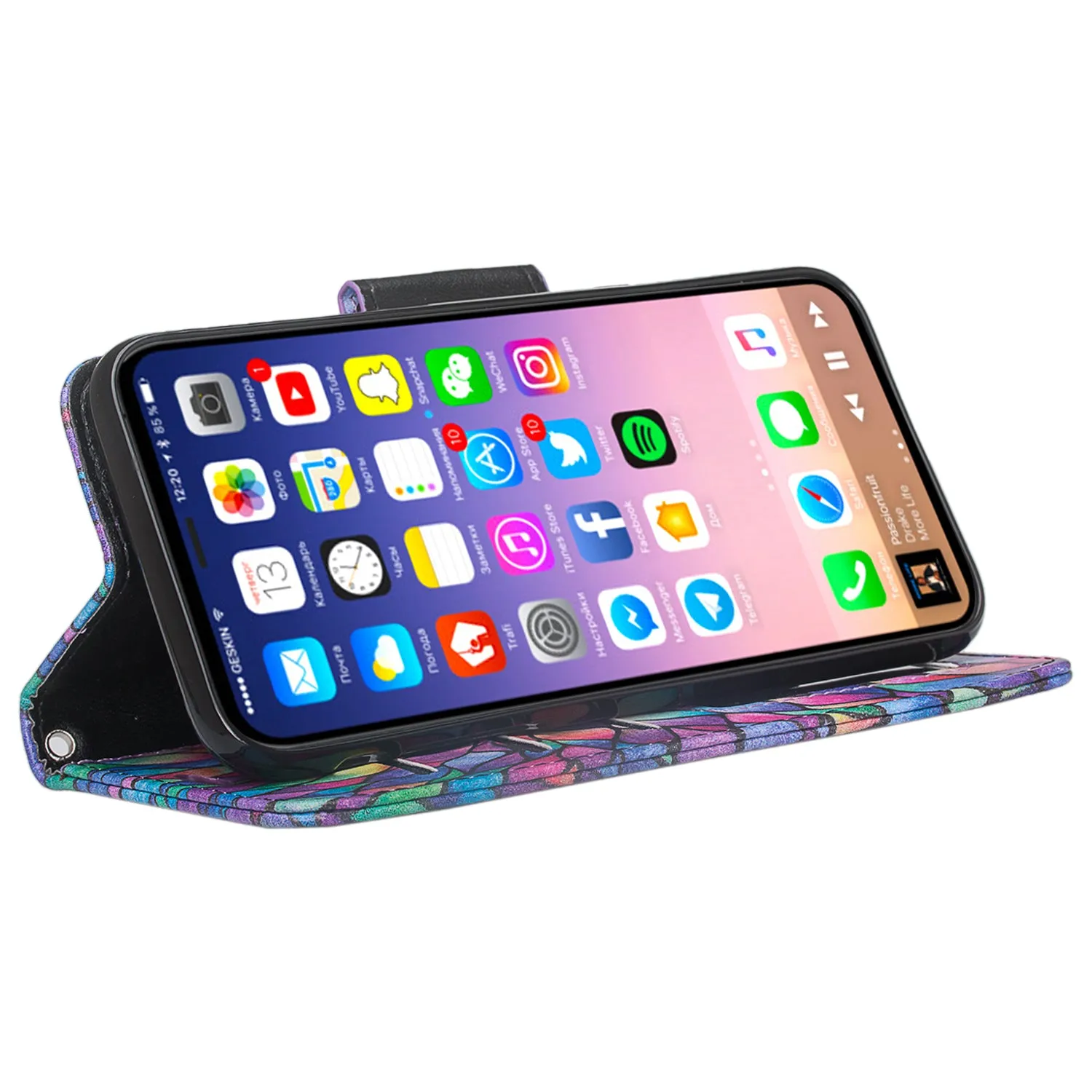 Apple iPhone ??? | iPhone Ten Case, iPhone ??? | iPhone Ten Wallet Case, Slim Flip Folio [Kickstand] Pu Leather Wallet Case with ID & Card Slots & Pocket   Wrist Strap - Rainbow Flower