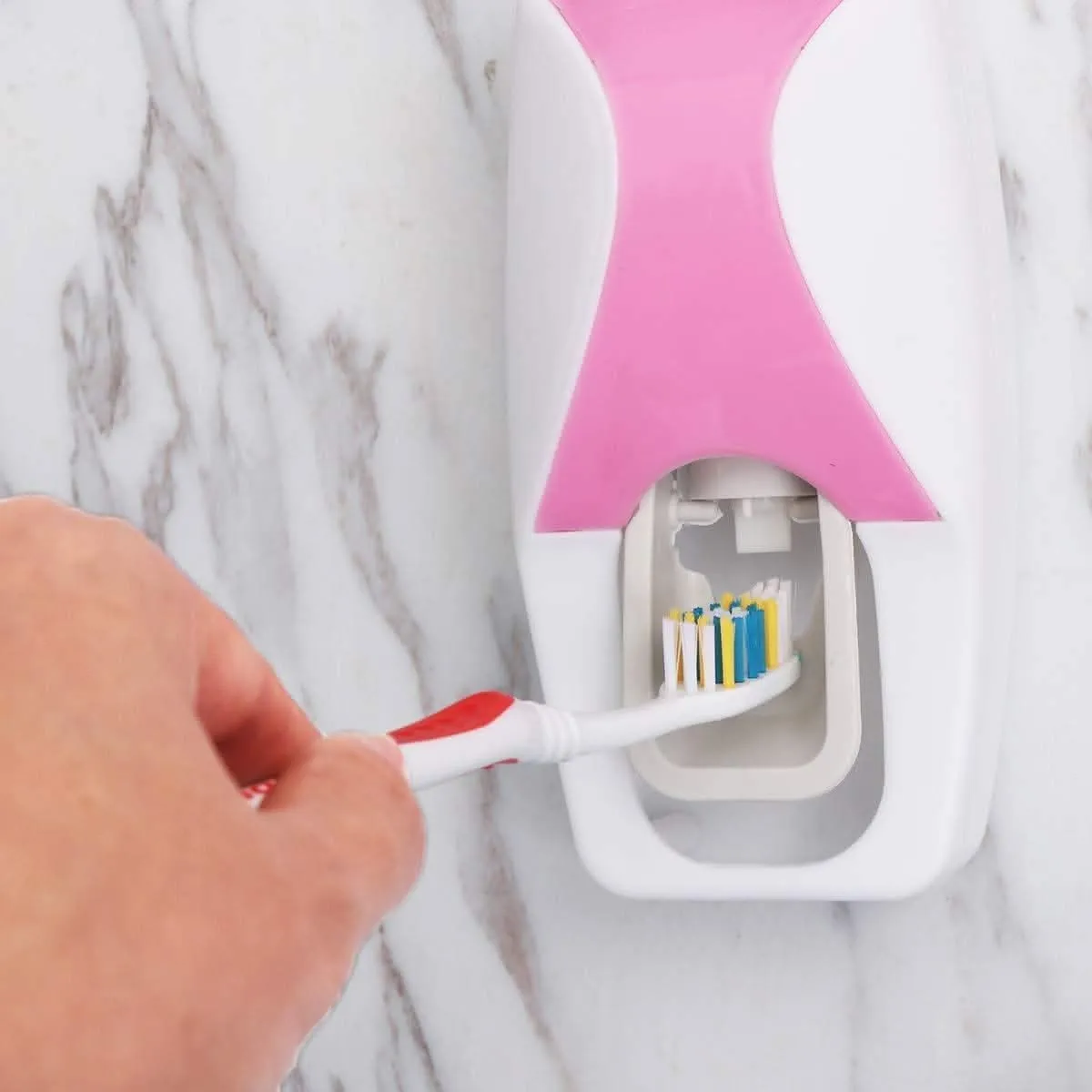 Automatic Toothpaste Dispenser, Press to Paste Toothpaste Squeezer and 5 Toothbrush Holder