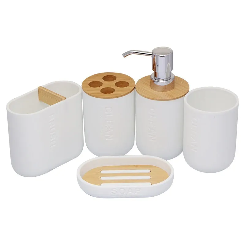 Bamboo Bathroom Set Bathroom Accessories Soap Dispenser Brush Holder Toothbrush Cup