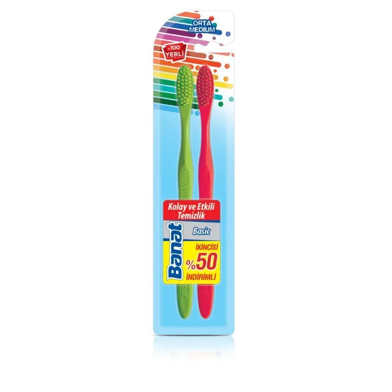 Banat Basic 2 Pack Toothbrush Medium 1ST