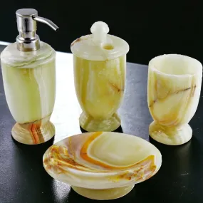 Bath Accessory Set - 4 Piece Bath Set of Pistachio Onyx