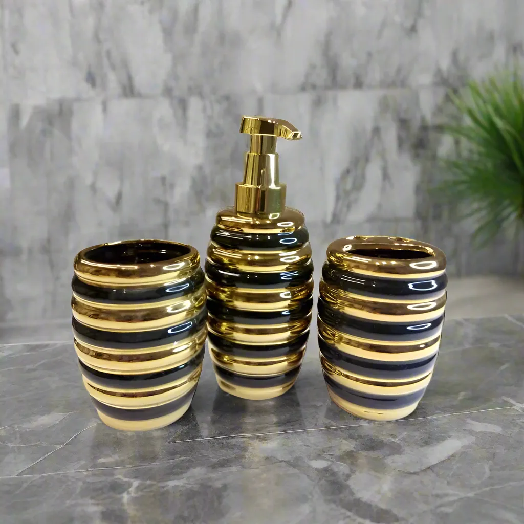 Bath Set Black & Gold 3pcs