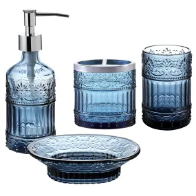 Bathroom Accessory Set | 4-Piece Decorative Glass Bathroom Accessories Set | Soap Dispen