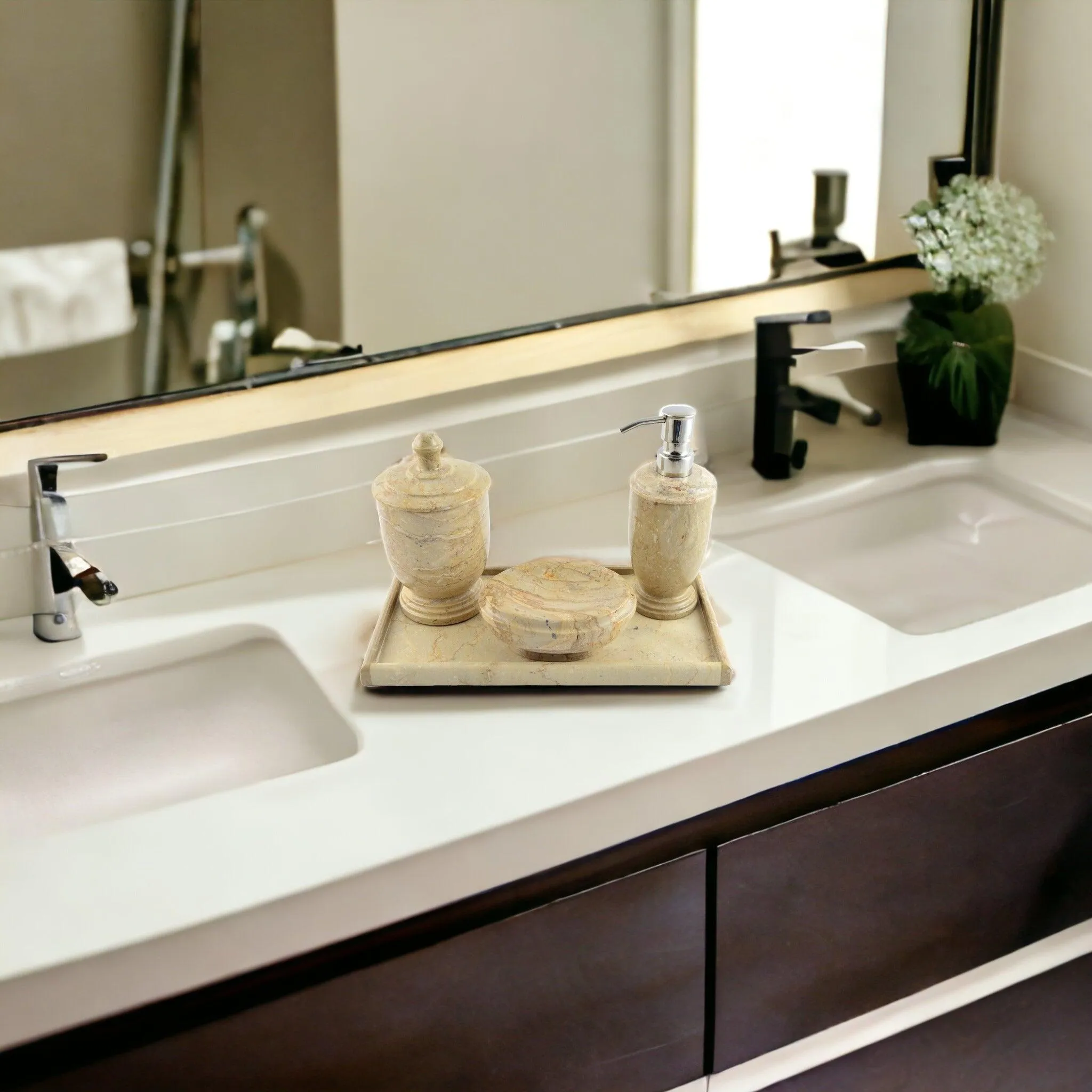 Bathroom Set of Sahara Beige Marble with Vanity Tray  - Atlantic Collection