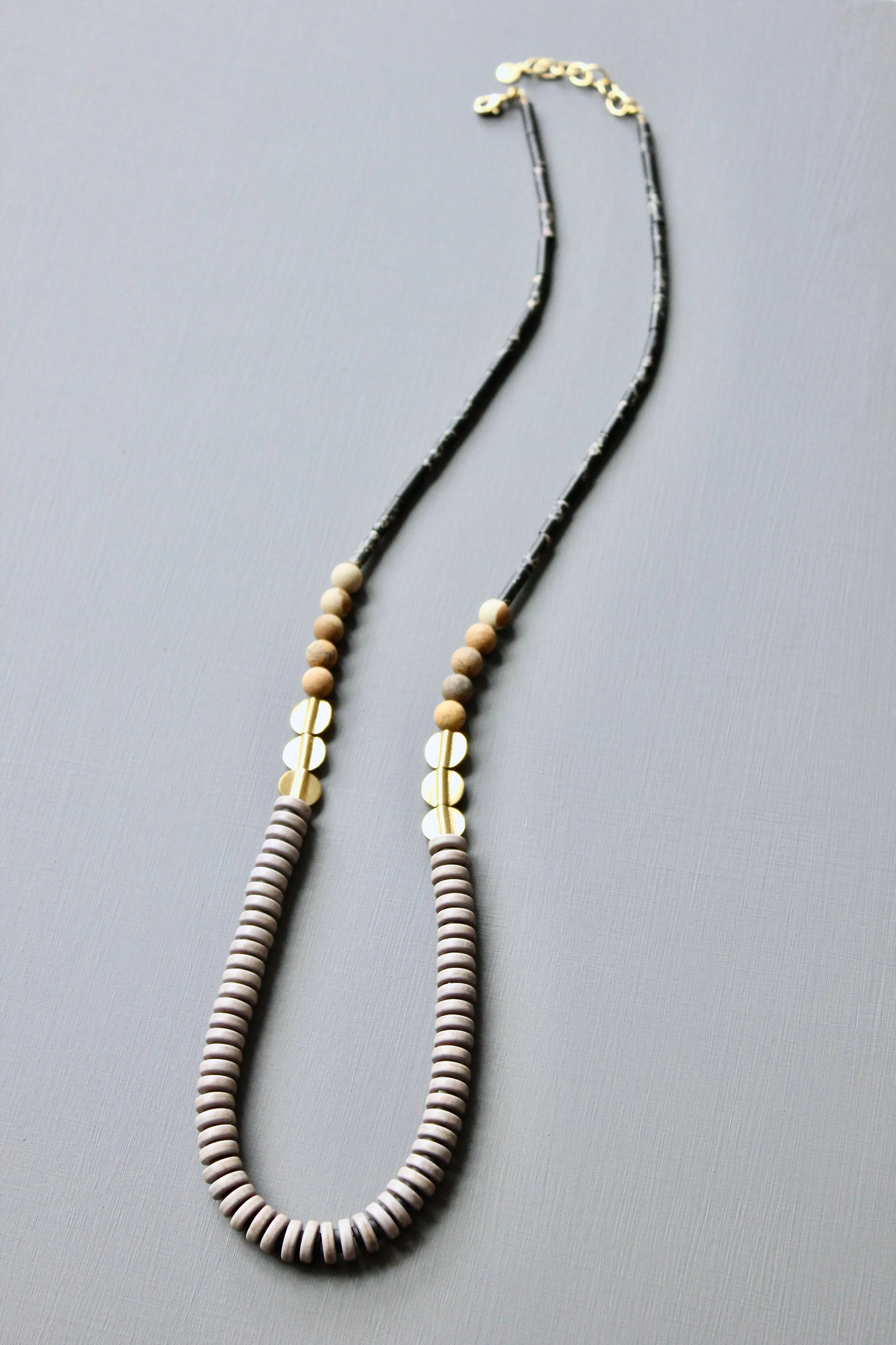 Black & Grey Long Beaded Necklace