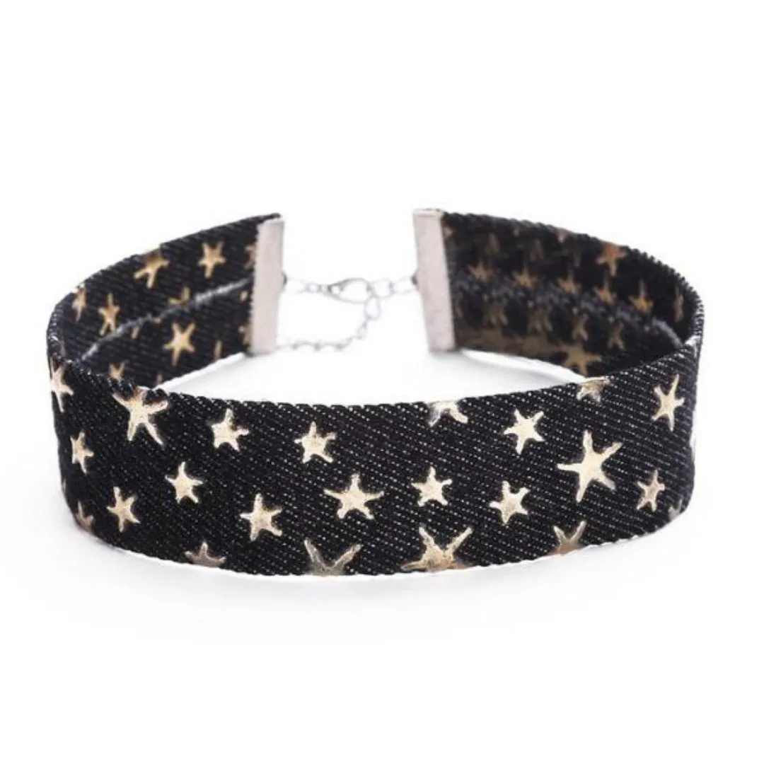 Black Denim Star Choker Necklace