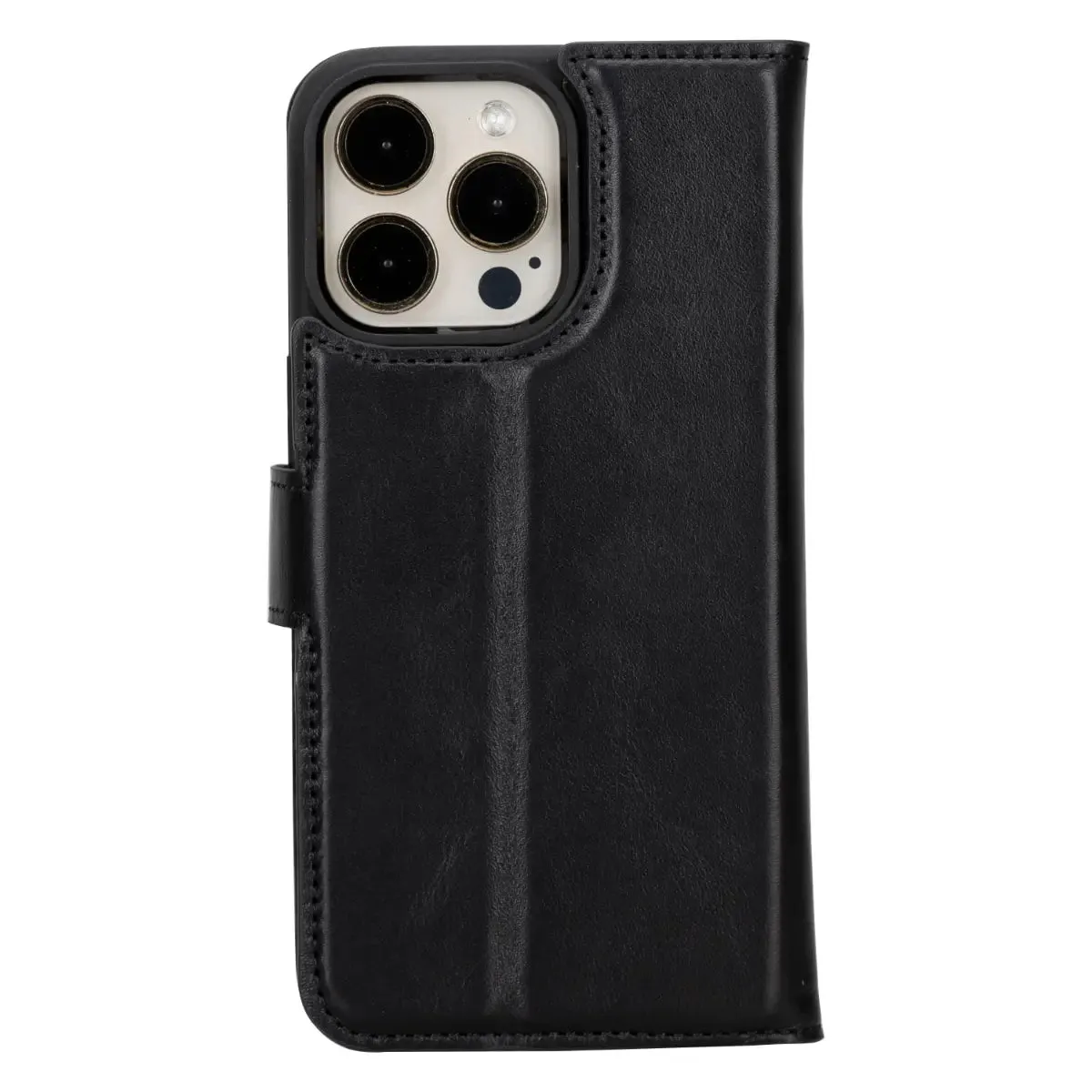 Black Leather iPhone 15 Pro Max Wallet Case