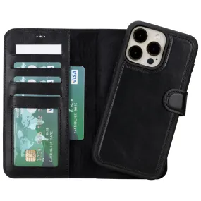 Black Leather iPhone 15 Pro Max Wallet Case