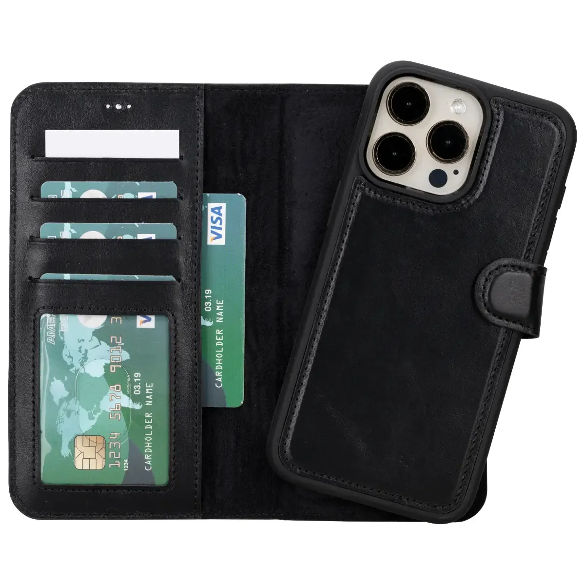 Black Leather iPhone 15 Pro Max Wallet Case