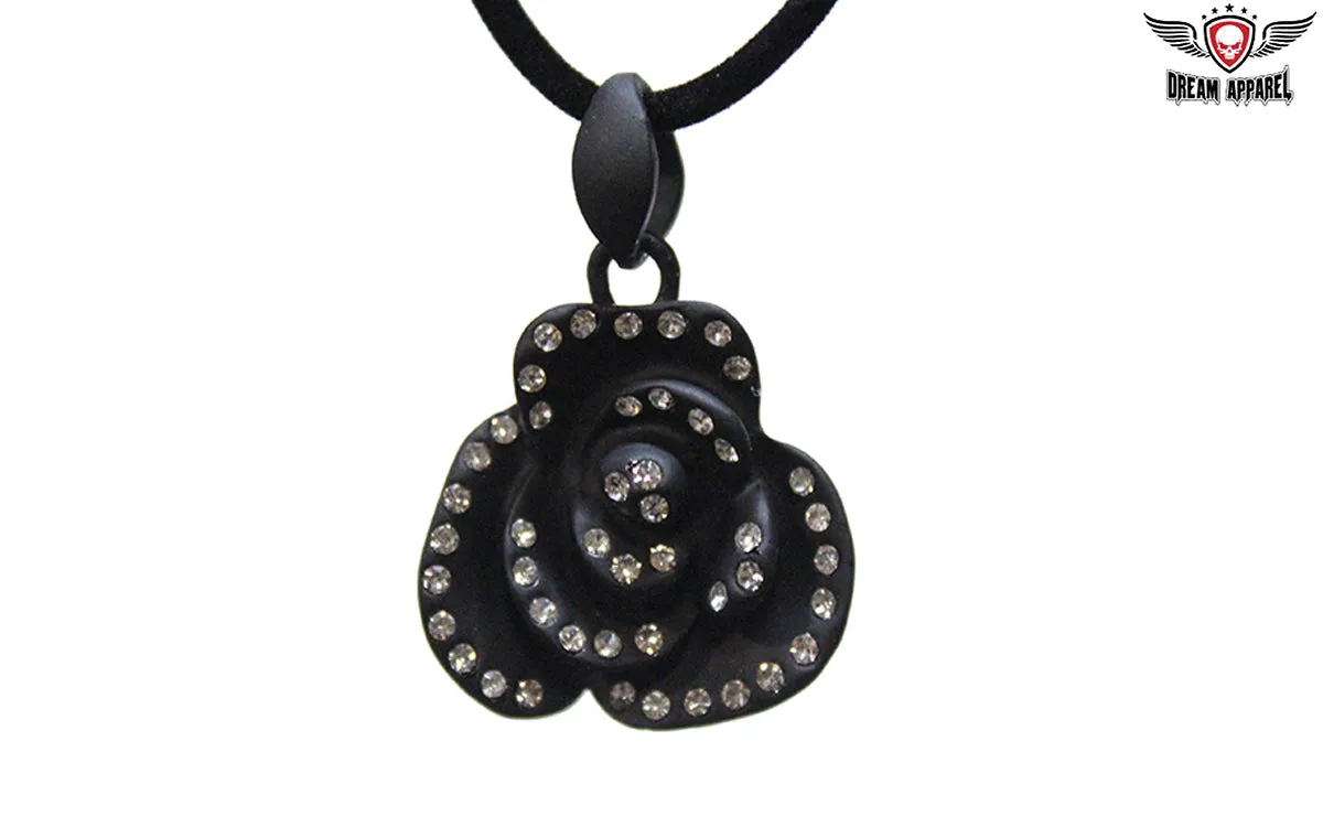 Black Rose Pendent with Gemstones