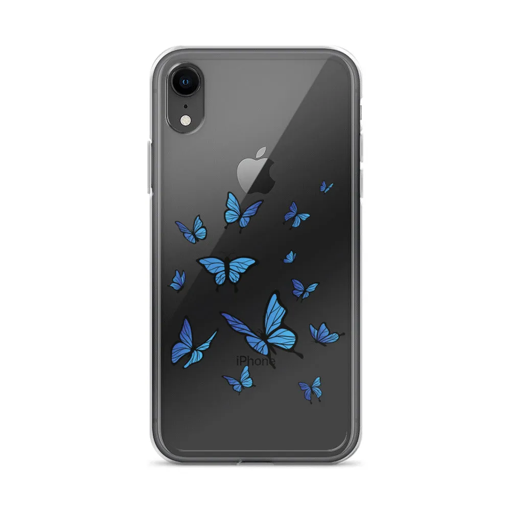 Blue Butterfly Clear iPhone 15 14 13 Pro Max Case, Monarch Print Cute Gift Aesthetic iPhone 12 11 Mini SE XS Max XR X 8 7 Plus Cell Phone