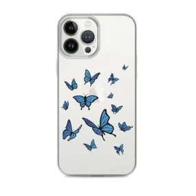 Blue Butterfly Clear iPhone 15 14 13 Pro Max Case, Monarch Print Cute Gift Aesthetic iPhone 12 11 Mini SE XS Max XR X 8 7 Plus Cell Phone