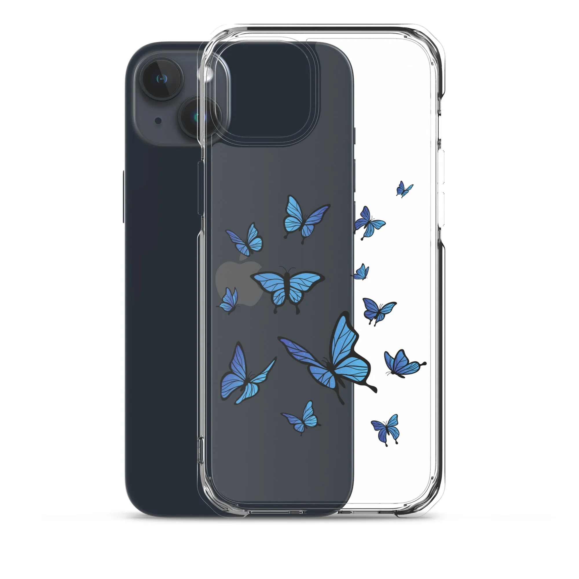 Blue Butterfly Clear iPhone 15 14 13 Pro Max Case, Monarch Print Cute Gift Aesthetic iPhone 12 11 Mini SE XS Max XR X 8 7 Plus Cell Phone