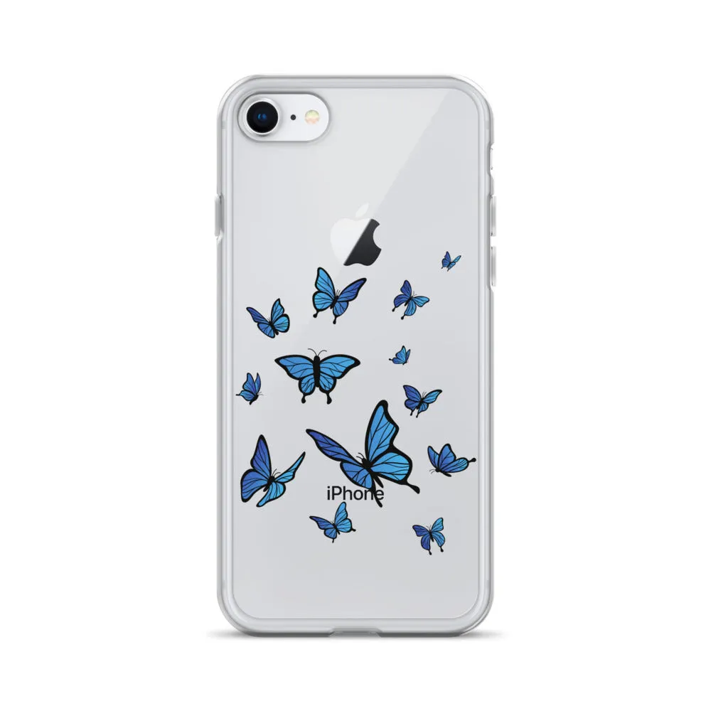 Blue Butterfly Clear iPhone 15 14 13 Pro Max Case, Monarch Print Cute Gift Aesthetic iPhone 12 11 Mini SE XS Max XR X 8 7 Plus Cell Phone